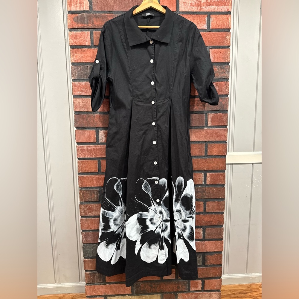 BIZE Black Dress with White Floral Accents